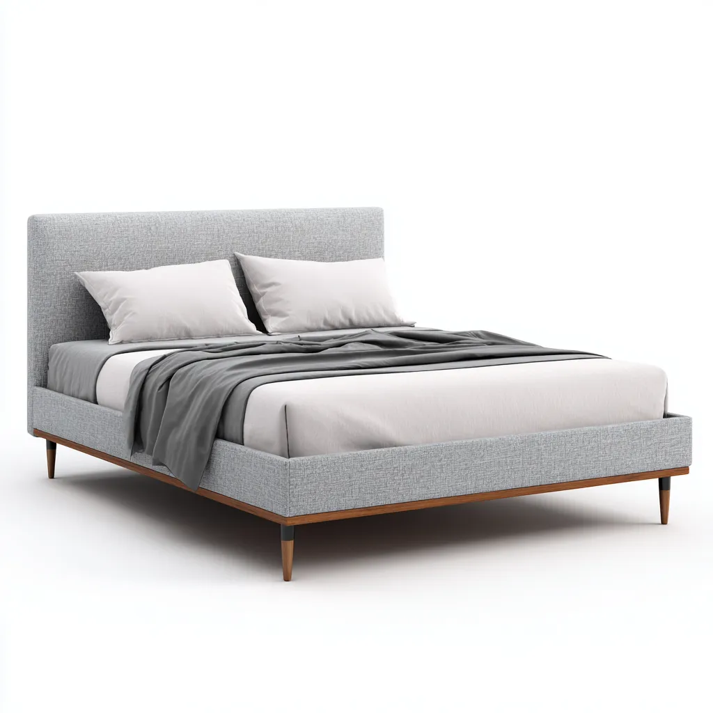 Letto matrimoniale imbottito in tessuto con gambe in legno 205x165x105 cm - grigio chiaro - design scandinavo moderno-Houseure