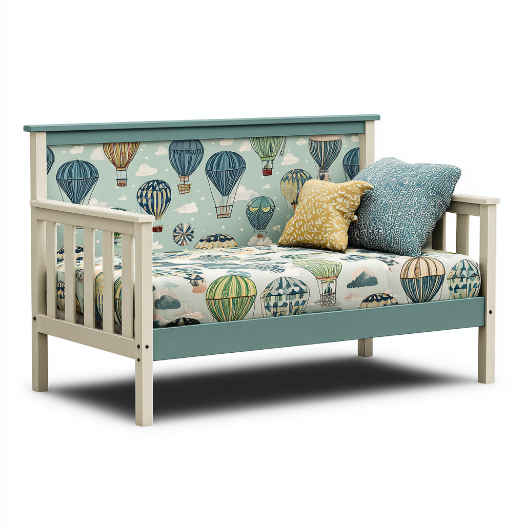 Letto per bambini con design mongolfiere 190x90x85 cm - bianco-azzurro - design mongolfiere e nuvole-Houseure