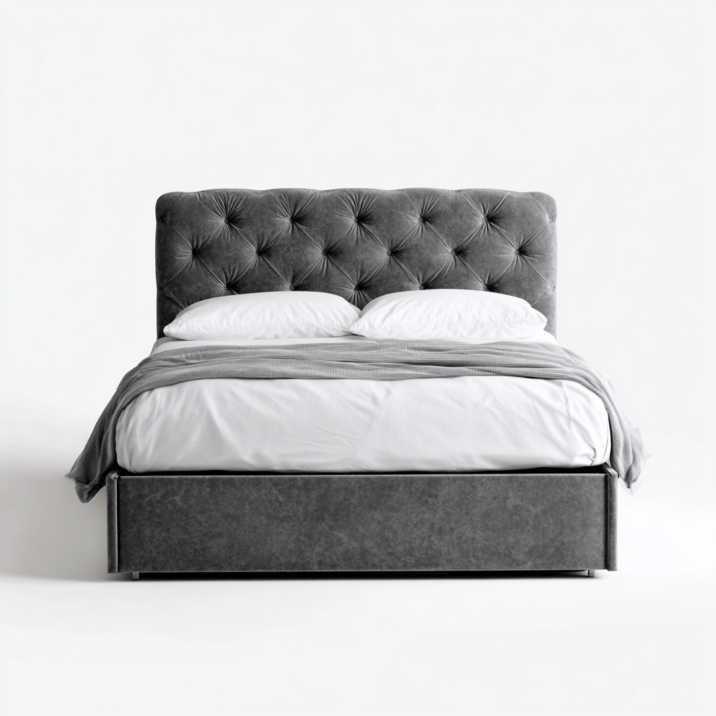 Letto matrimoniale imbottito in velluto con testiera capitonné 200x160x110 cm - grigio - design moderno-Houseure