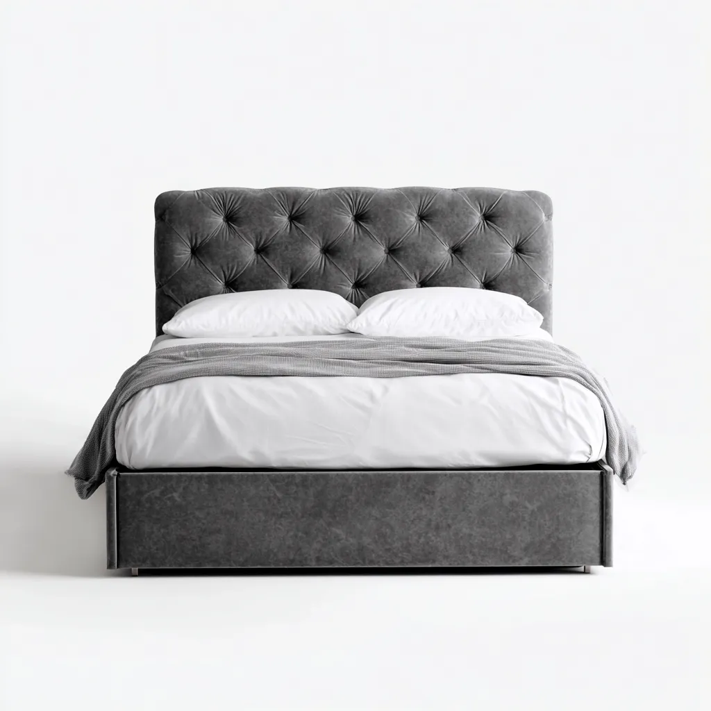 Letto matrimoniale imbottito in velluto con testiera capitonné 200x160x110 cm - grigio - design moderno-Houseure