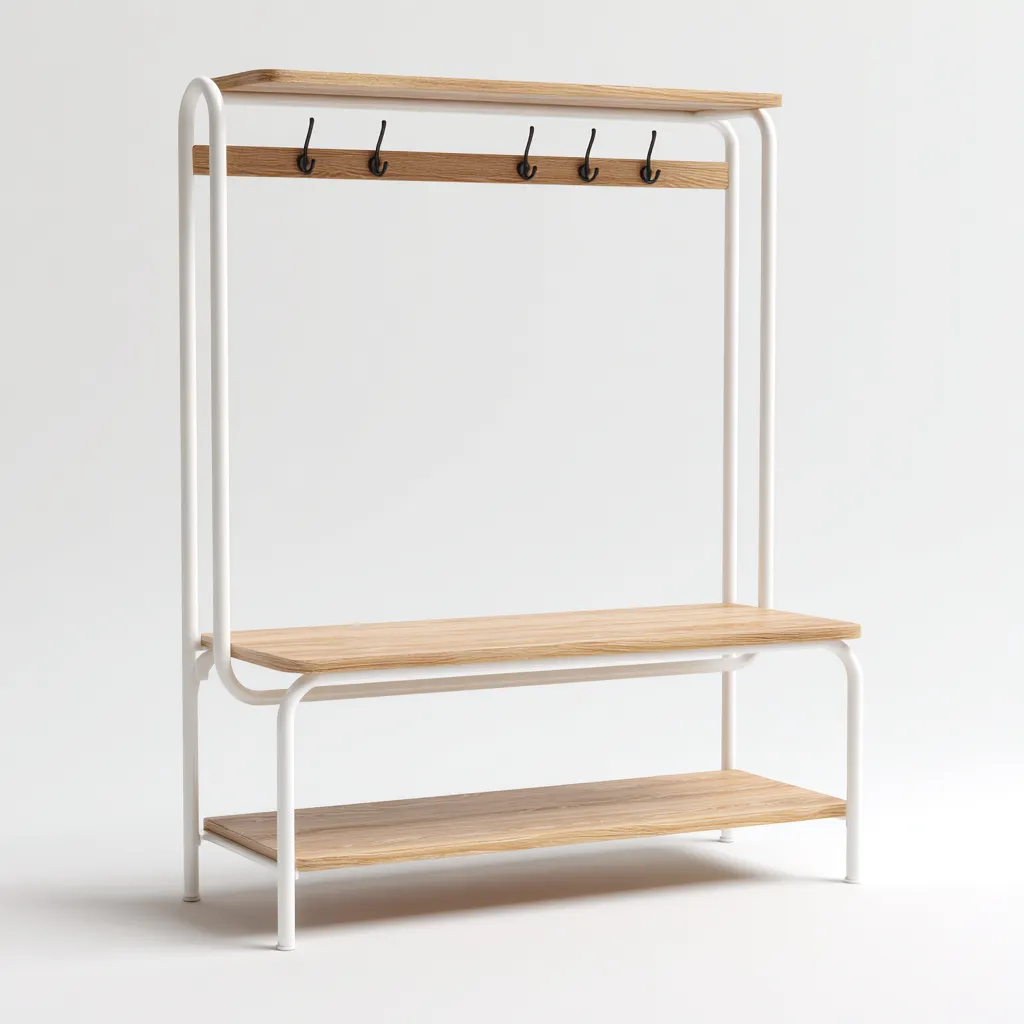 Appendino con mensola e ripiani in legno - 80x30x160 cm - Legno chiaro-Bianco - Design minimalista-Houseure