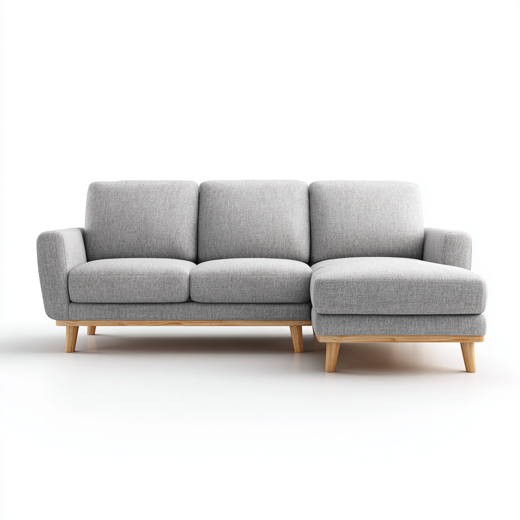 Divano angolare in tessuto 260x160x85 cm - grigio chiaro - design moderno con gambe in legno naturale-Houseure