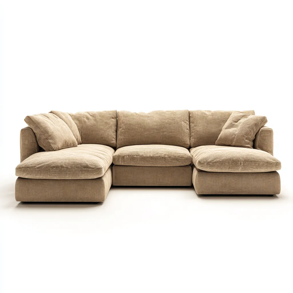 Divano angolare modulare in velluto a coste 270x175x85 cm - beige chiaro - design moderno e accogliente-Houseure