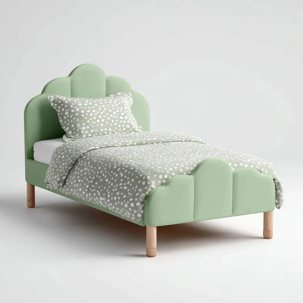 Letto per bambini verde menta con bordi ondulati 190x90x85 cm - verde menta - design moderno e semplice-Houseure
