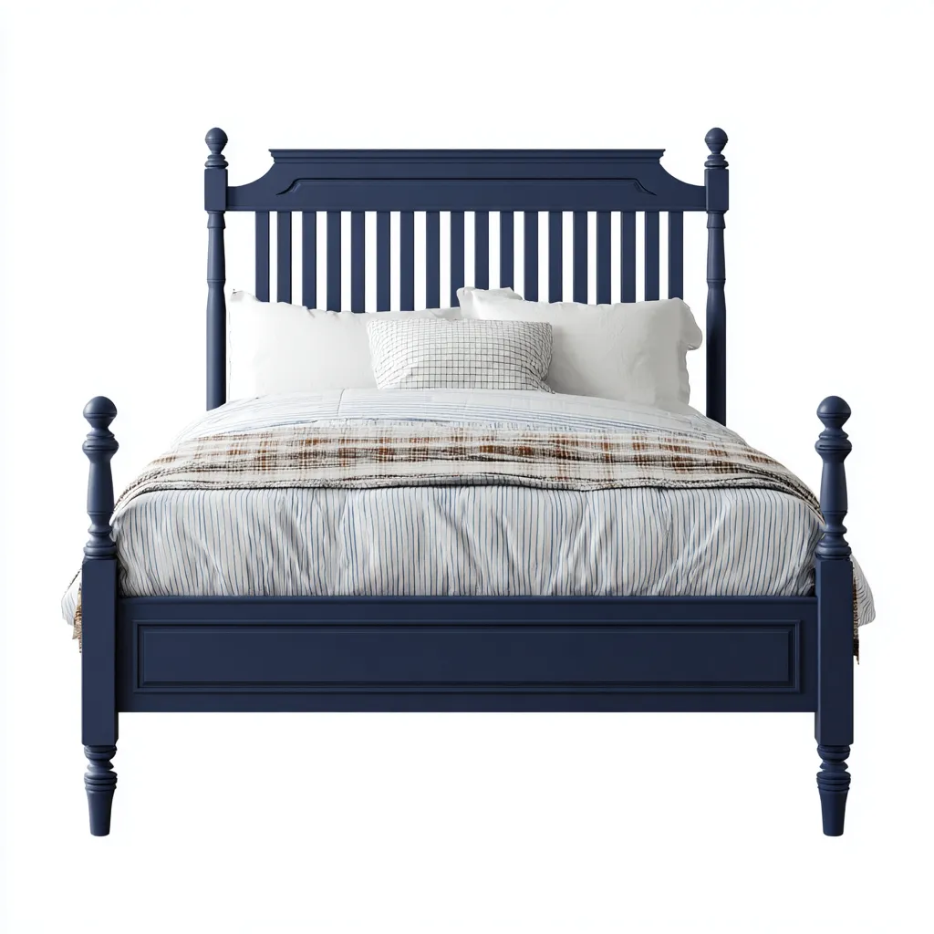 Letto matrimoniale 160x200x120 cm in legno massello - blu navy - stile classico - funzionale-Houseure