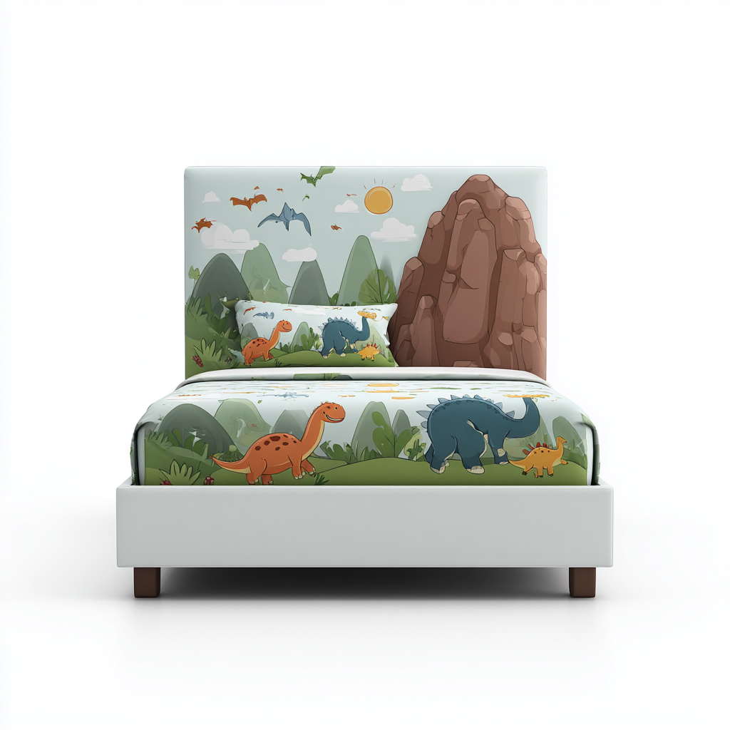 Letto per bambini con tema dinosauri 190x90x85 cm - bianco - design giungla e dinosauri-Houseure