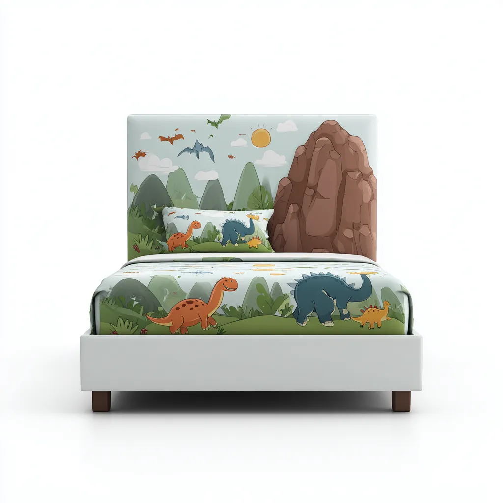 Letto per bambini con tema dinosauri 190x90x85 cm - bianco - design giungla e dinosauri-Houseure