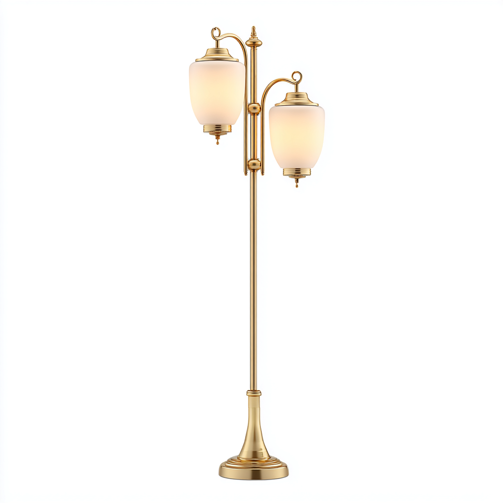 Lampada da terra 2 luci Ottone 120x40x180 cm - Oro-Bianco - Design Elegante-Houseure