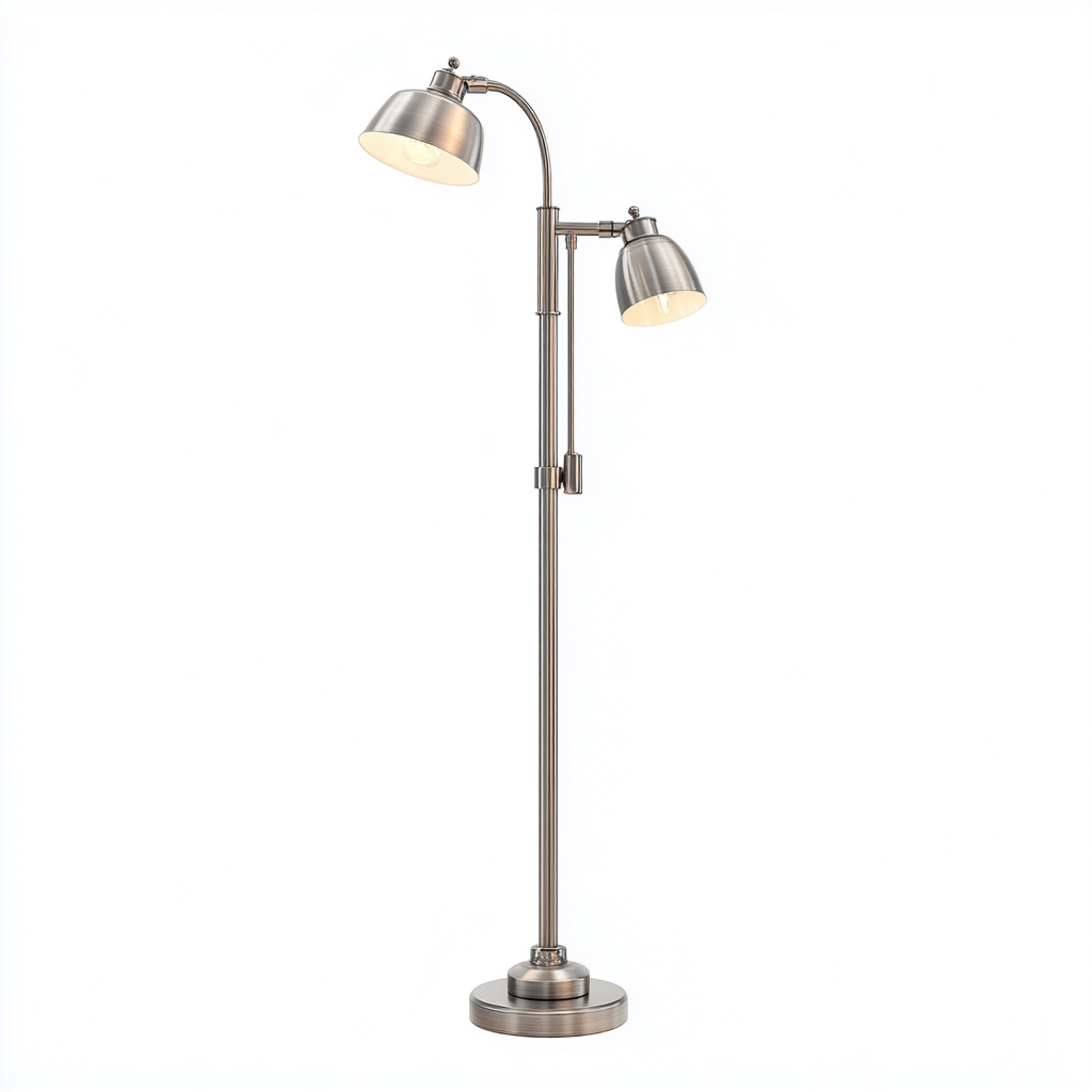 Lampada da terra 2 luci metallo argentato 160x30x30 cm - Argento - Design moderno-Houseure