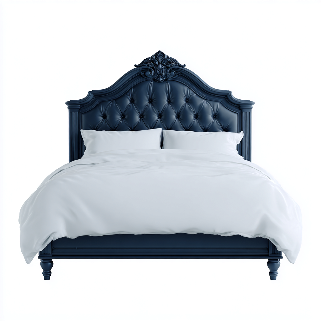 Letto matrimoniale in legno massiccio blu navy con testiera imbottita 200x160x110 cm - blu navy - stile classico-Houseure
