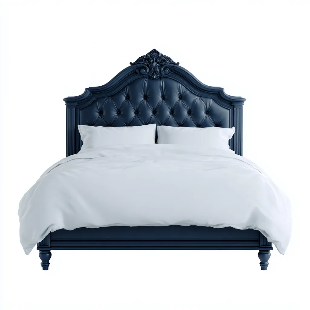 Letto matrimoniale in legno massiccio blu navy con testiera imbottita 200x160x110 cm - blu navy - stile classico-Houseure
