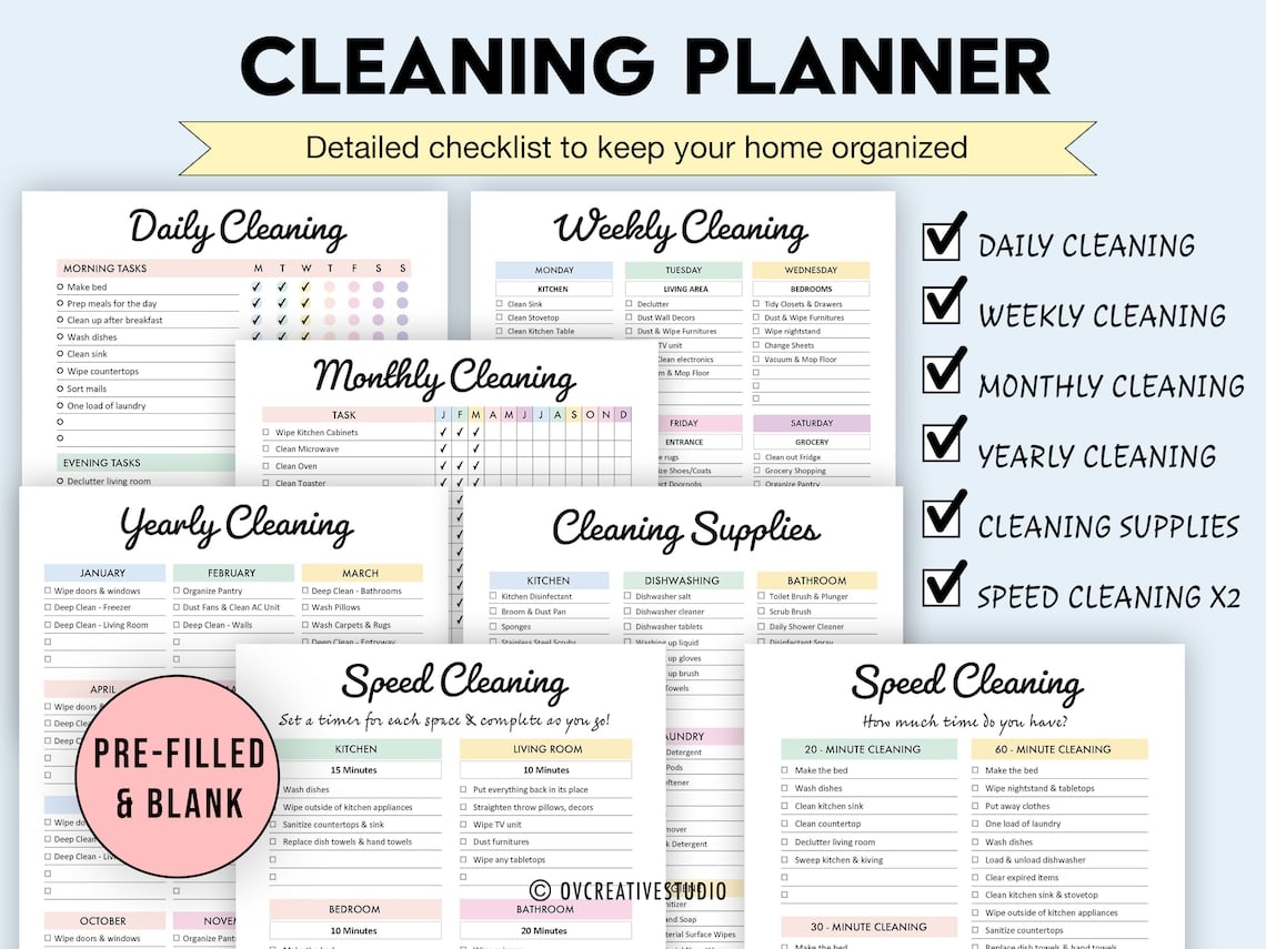 Editable ADHD Cleaning Planner Bundle, Printable, Weekly, Monthly Cleaning Planner, Checklist, Declutter, Deep Cleaning, Laundry image 2