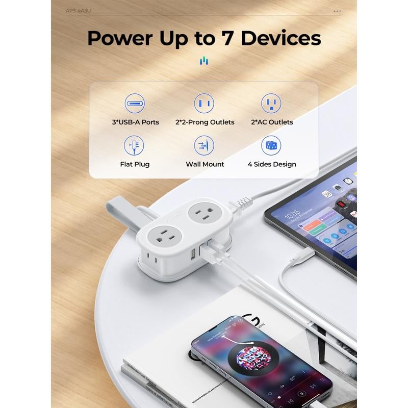 Travel Power Strip, ORICO 4 Outlets 3 USB Ports (1 USB C)Buy 2 Free Shipping