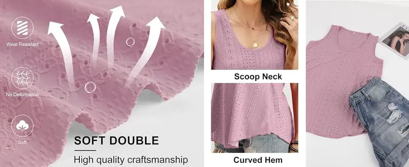 Product Introduction of WIHOLL Womens Tank Tops Sleeveless Eyelet Embroidery Scoop Neck Loose Fit Casual Summer Flowy #Springtok 18
