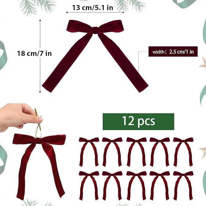 🎀Christmas Tree Decoration Burgundy Velvet Bows🎅🎄