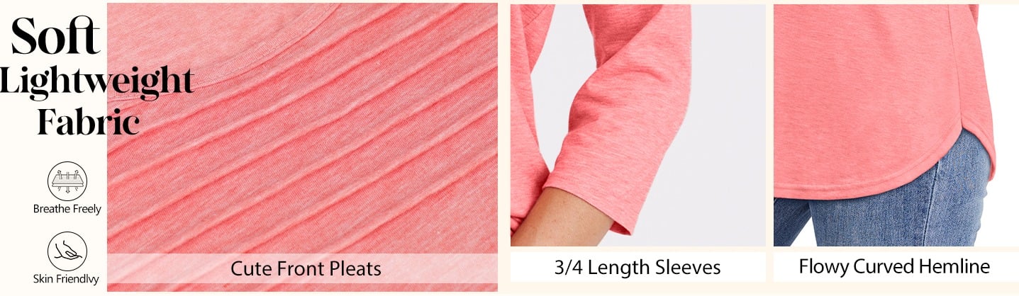 3/4 length sleeve womens tops