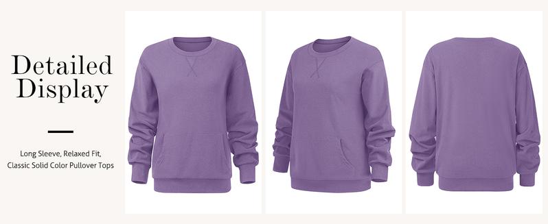 AUSELILY Womens Long Sleeve Sweatshirt Casual Crewneck Plain Pullover Tops with Pockets