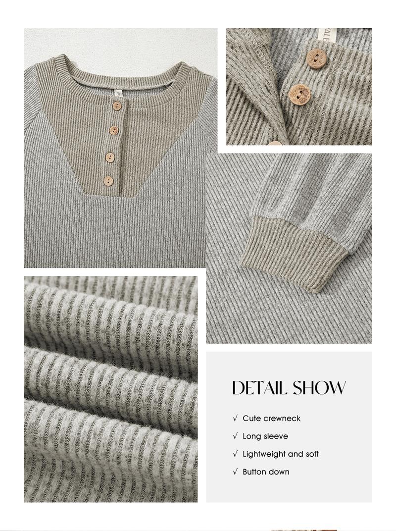 EVALESS Womens Fall Button Up V Neck Long Sleeve Sweatshirt,Lady Drop Shoulder Shirts,Casual Basic Pullover Tops,2025 Fashion Womenswear Minimalist Fall Winter Outfits