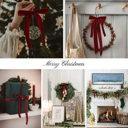 🎀Christmas Tree Decoration Burgundy Velvet Bows🎅🎄