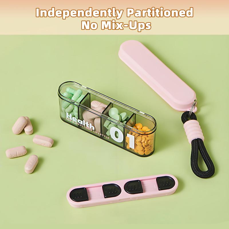 2PCS Portable Pill Dispenser with 4 Compartments, Travel Pill Bottle Organizer with Strong Seal，Anti-Mix Supplement Organizer，Pill Box Case with BPA-Free，Pill Container with Wide Opening Design