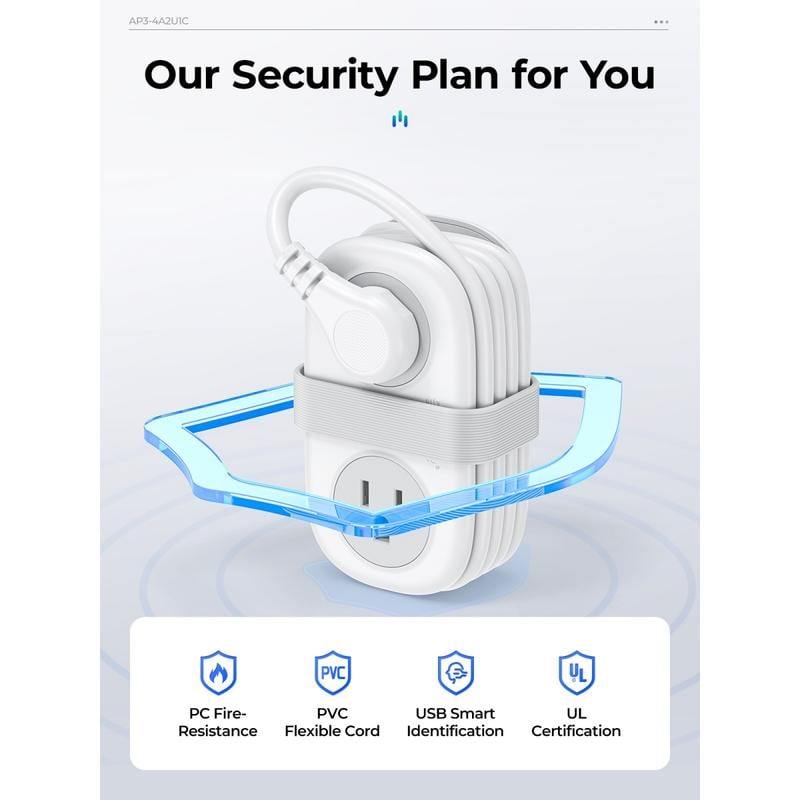 Travel Power Strip, ORICO 4 Outlets 3 USB Ports (1 USB C)Buy 2 Free Shipping