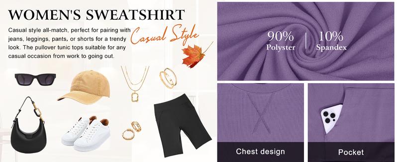 AUSELILY Womens Long Sleeve Sweatshirt Casual Crewneck Plain Pullover Tops with Pockets