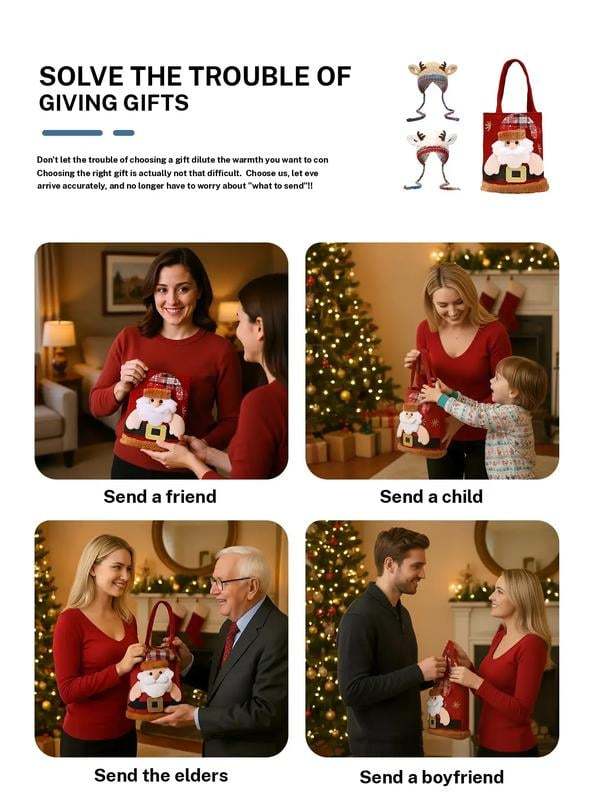 🎁Top Choice for Christmas Gifts! 🦌 Creative Antler Hat & Bag 2-in-1 – Practical and Adorable 🎄