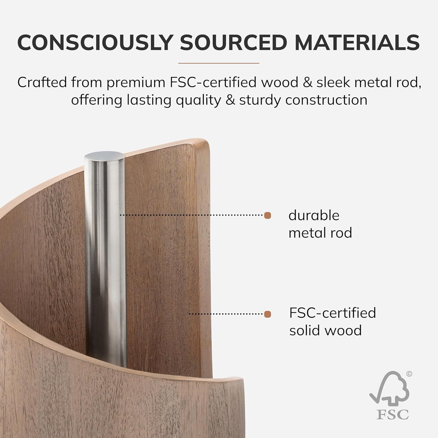 Mountain Paper Towel Holder Countertop with Mango Wood Round Base and Iron Holder