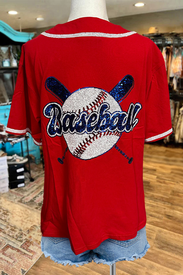 Sequined Embroidered Baseball Top