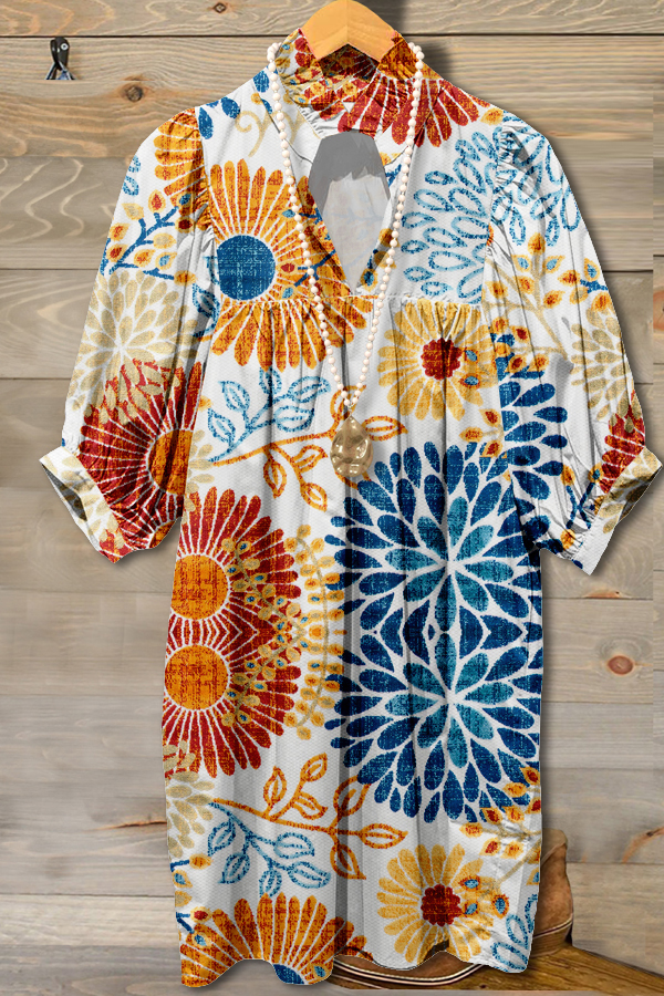 Women's dress | Elegant Contrast Floral Print Midi Dress |mywesternoutfit