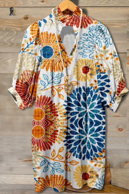 Elegant Contrast Floral Print Midi Dress