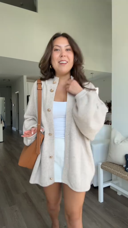 Lantern Sleeve Solid Color Knitted Cardigan