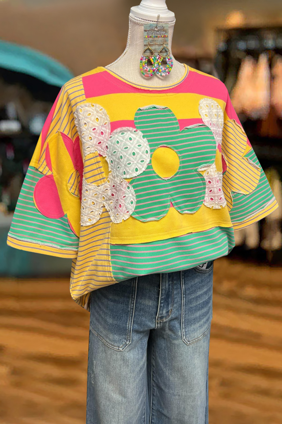 Women's t-shirt | Fresh Floral Patchwork Contrast Color T-Shirt |mywesternoutfit