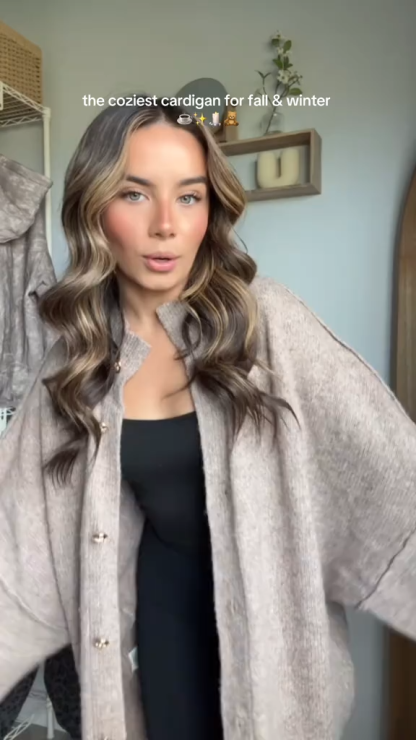 Lantern Sleeve Solid Color Knitted Cardigan