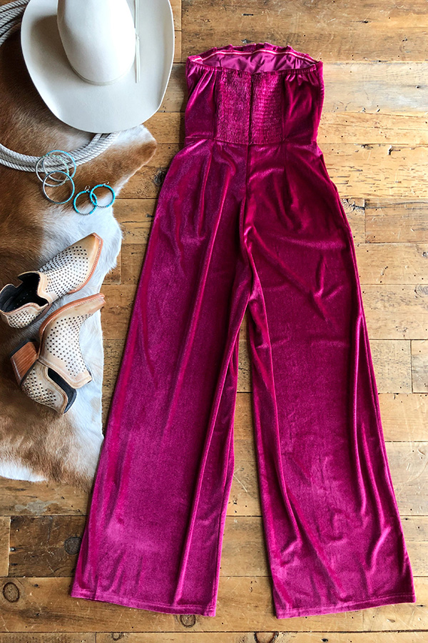 Soft Pleated Velour Sleeveless Jumpsuit