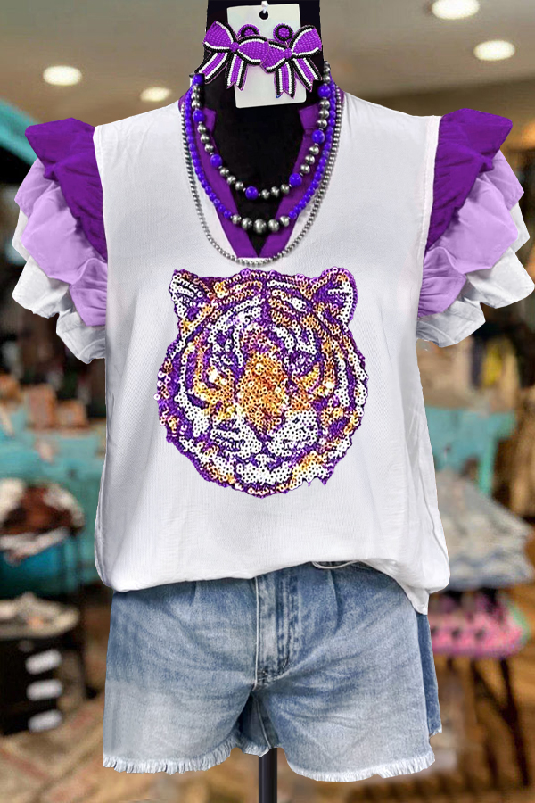 Ruffled Contrast Tiger Top