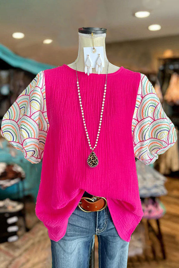 Graphic-print Color-block Top