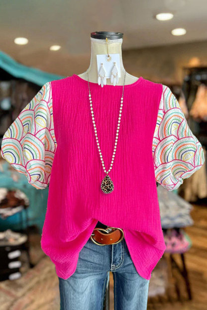 Graphic-print Color-block Top