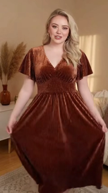 Elegant Velvet V-Neck Maxi Dress