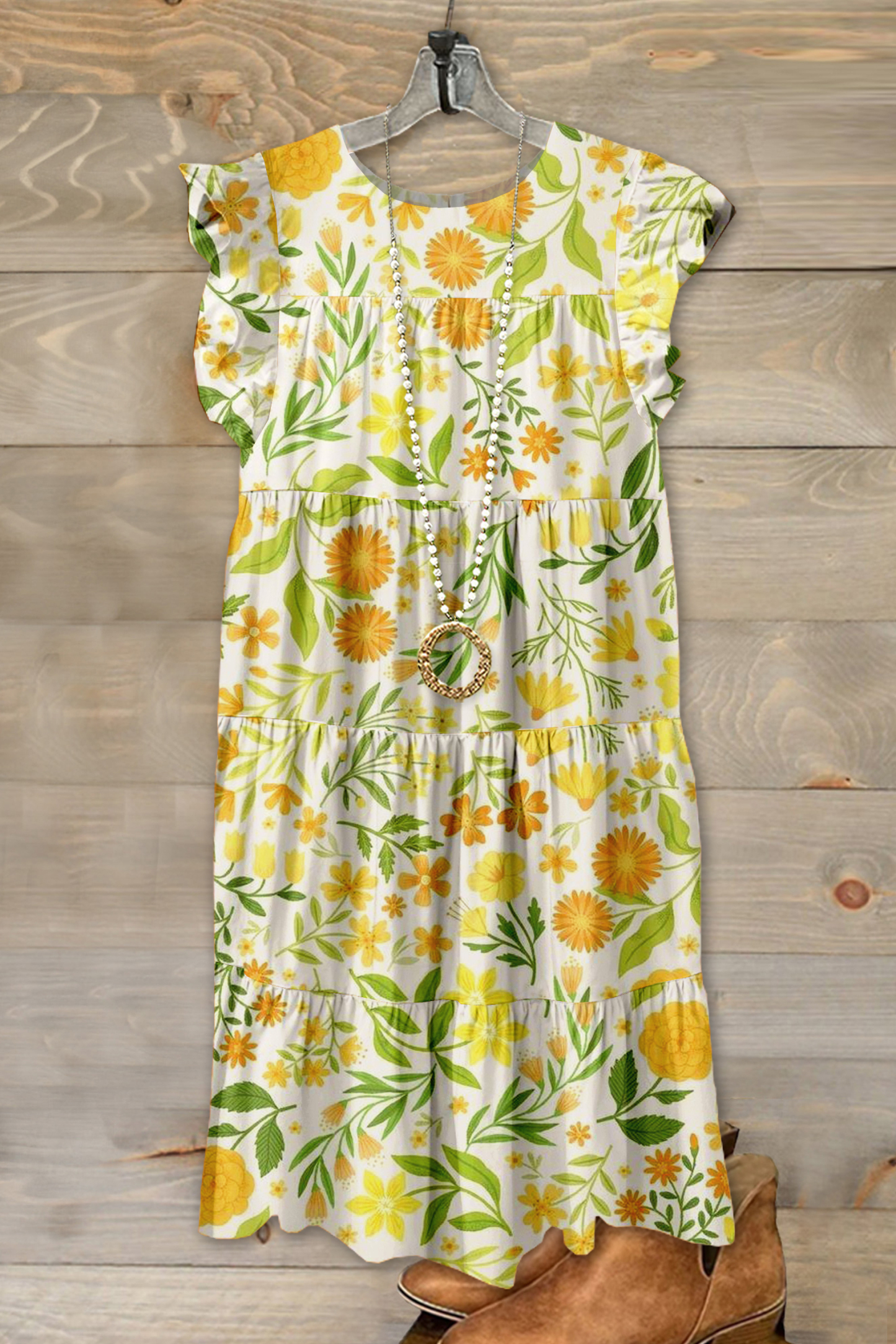 Women's dress | Fresh Floral Print Fly Sleeve Dress |mywesternoutfit