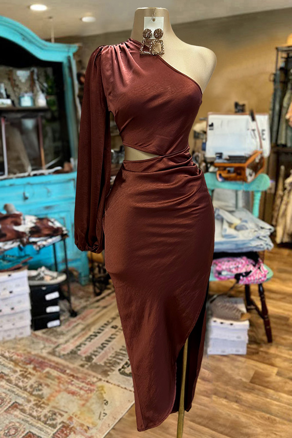 Beautiful Bell One Sleeve Satin Dress