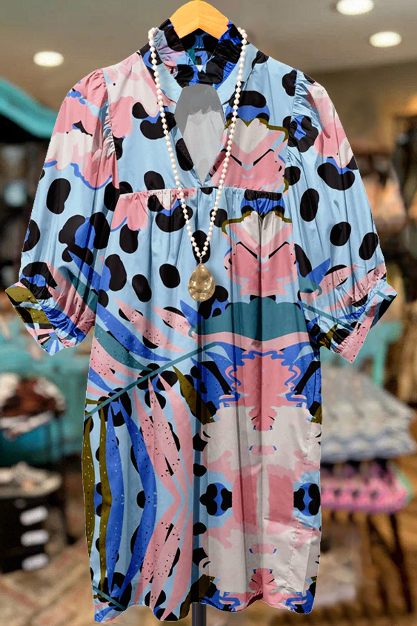 Women's dress | Elegant Contrast Graphic Print Midi Dress |mywesternoutfit