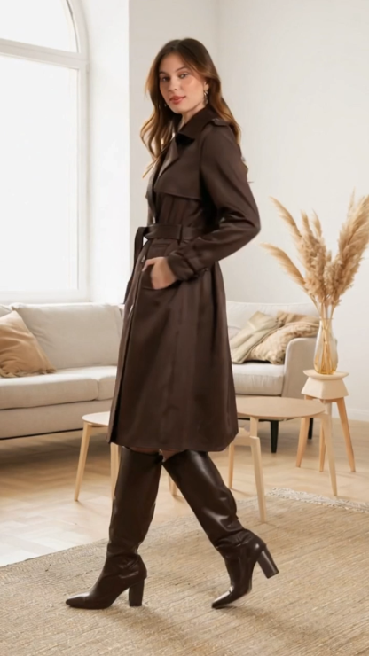 Faux Suede Long Trench Coat