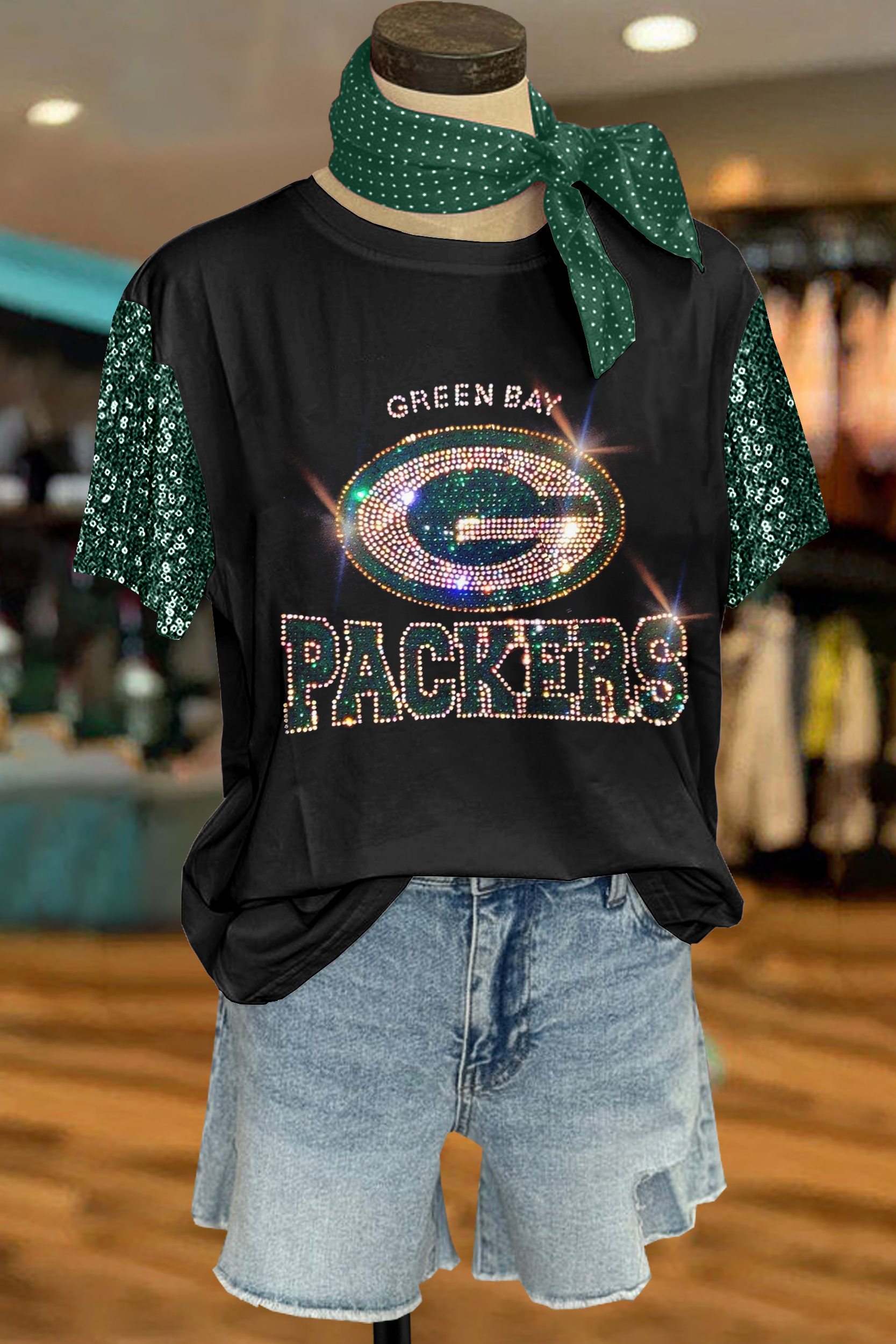 Green Bay Packers Rhinestone Sequin Top