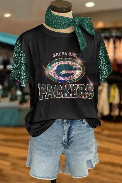 Green Bay Packers Rhinestone Sequin Top