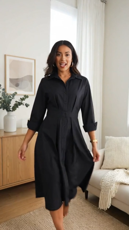 Solid Color Lapel Midi Dress