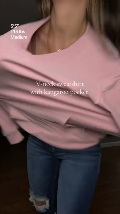 V-Neck Pocketed Pullover Sweatshirt