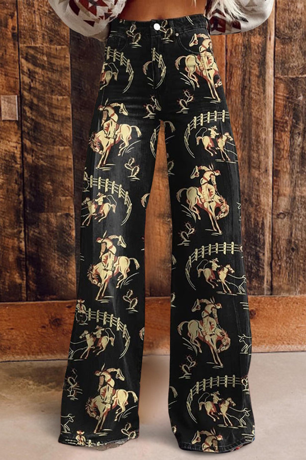 Women's pants | Vintage Printed Casual Wide Leg Pants |mywesternoutfit