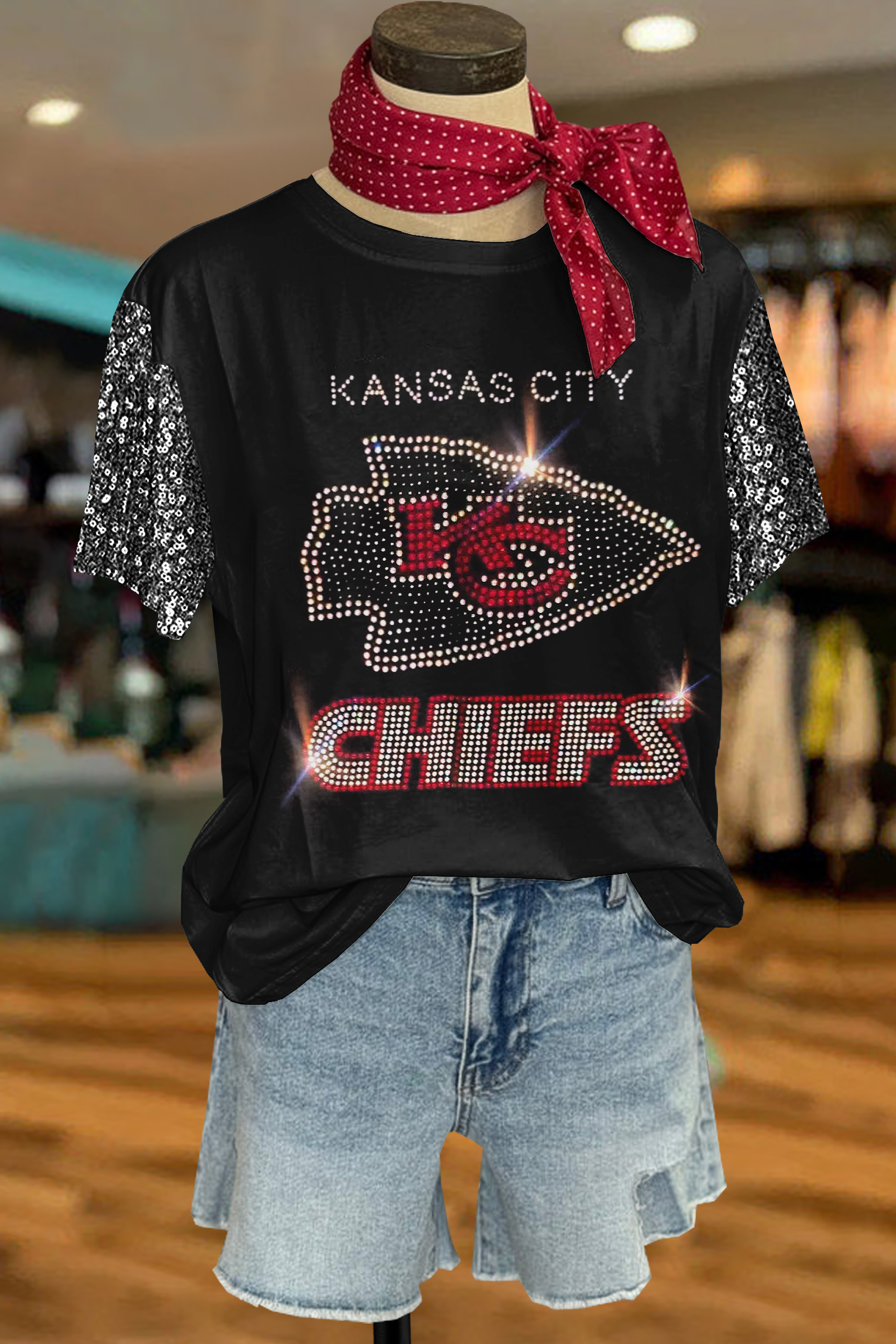 Kansas City Chiefs Glittering Rhinestone Top