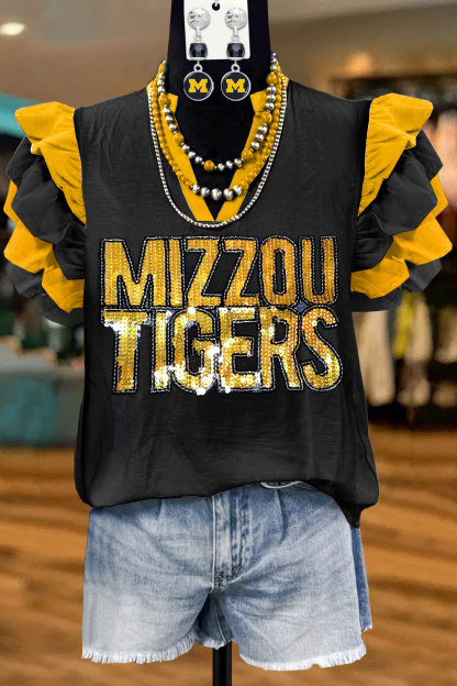 Classic Missouri Tigers Sequined Fly Sleeve Top
